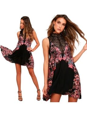 Free People Marsha black print floral  mini dress